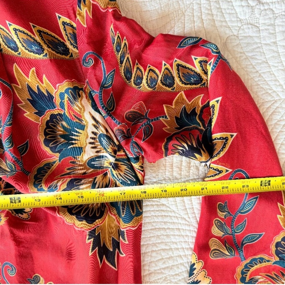 FARM Rio Red Blue Parrot Floral Cutout Midi Dress Long Sleeve Size M - Picture 13 of 16